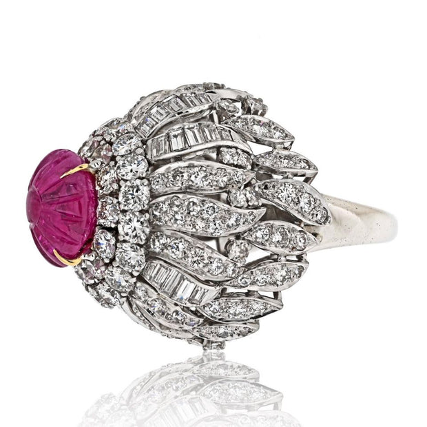 David Webb Carved Ruby And Diamond Bombe Cocktail Ring