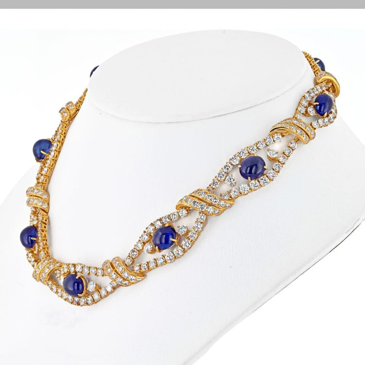 M. Gerard Cabochon and Round Cut Blue Sapphire Openwork Collar Necklace