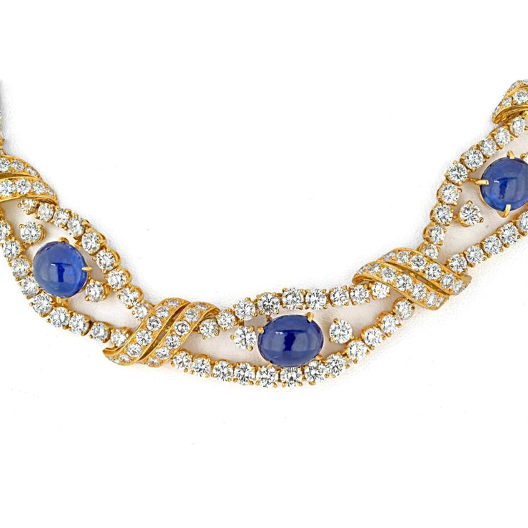 M. Gerard Cabochon and Round Cut Blue Sapphire Openwork Collar Necklace