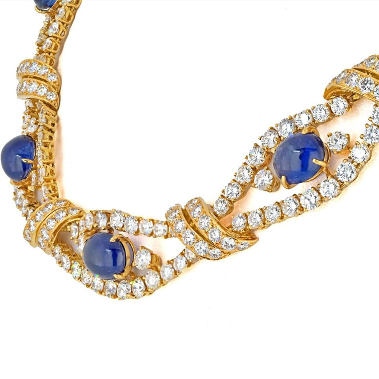 M. Gerard Cabochon and Round Cut Blue Sapphire Openwork Collar Necklace