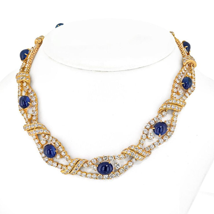 M. Gerard Cabochon and Round Cut Blue Sapphire Openwork Collar Necklace