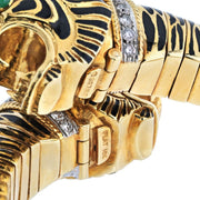 David Webb Platinum & 18K Yellow Gold Double Head Tiger Black Enamel Bracelet