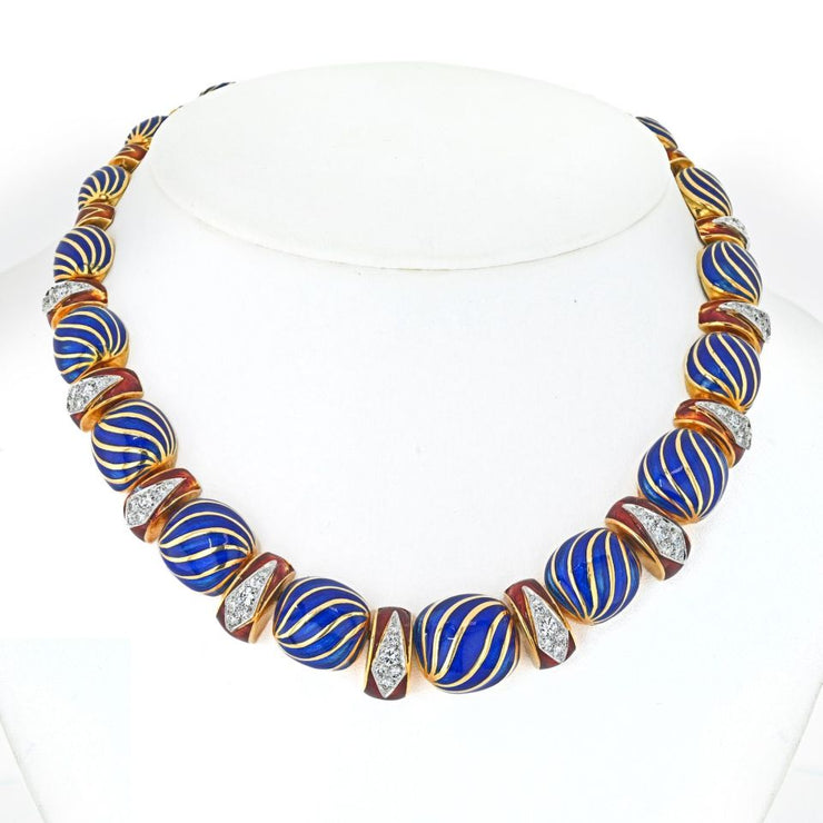 David Webb Blue Enamel Necklace