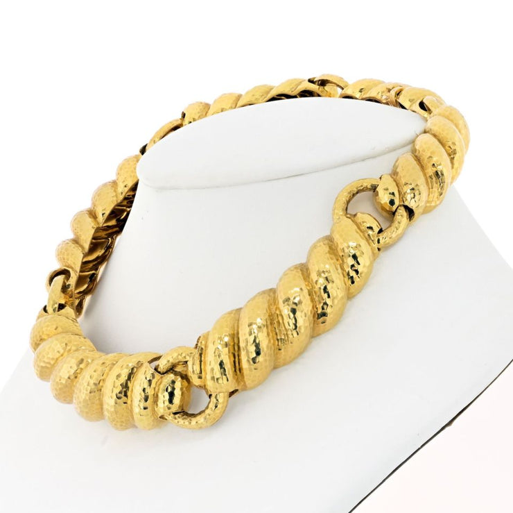 David Webb Hammered Curved Link Choker Necklace