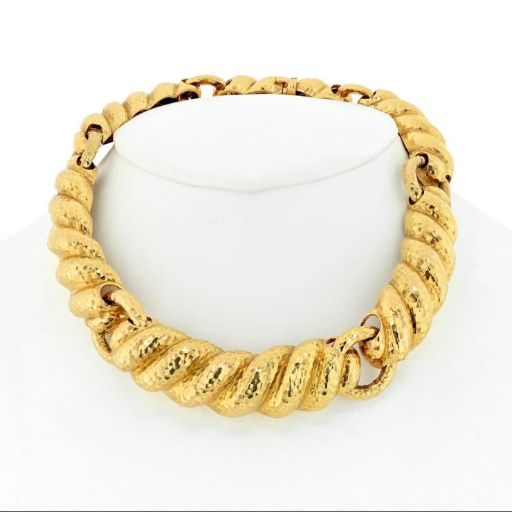 David Webb Hammered Curved Link Choker Necklace