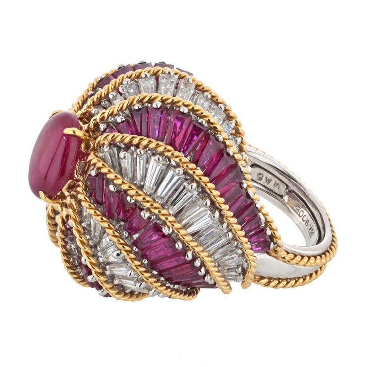 David Webb Gold Ruby Diamond Turban Ring