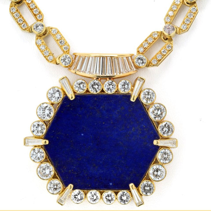 1970's Diamond Lapis Diamond Necklace