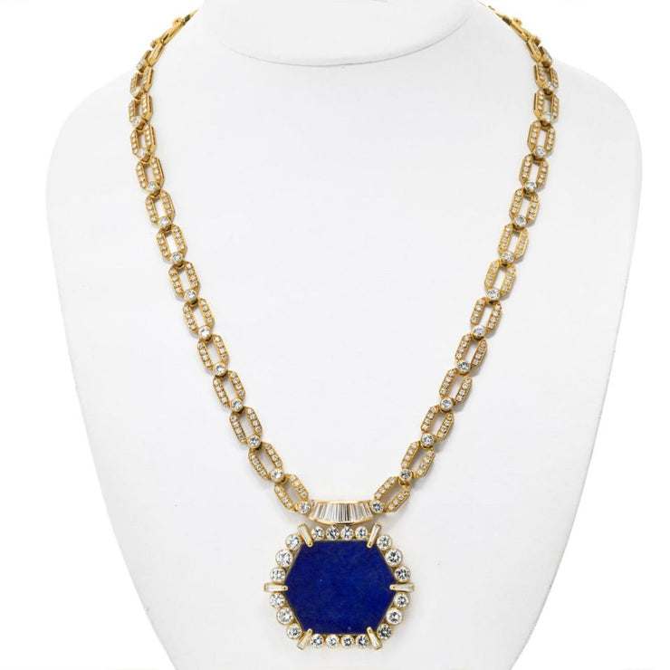 1970's Diamond Lapis Diamond Necklace