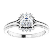 14K White Gold 5/8 CTW Cushion Diamond Engagement Ring with Milgrain and Accent Details
