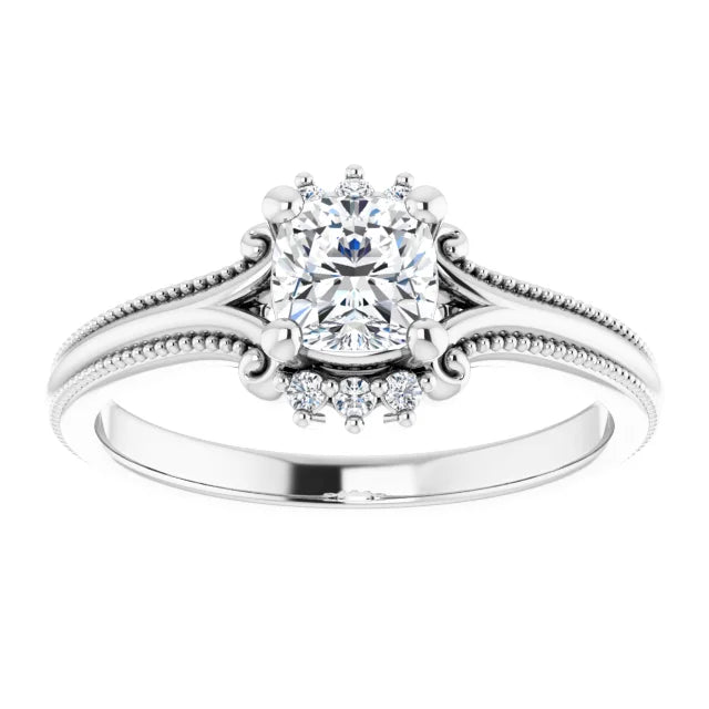 14K White Gold 5/8 CTW Cushion Diamond Engagement Ring with Milgrain and Accent Details