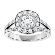 14K White Gold 1 1/5 CTW Cushion Diamond Halo Engagement Ring with Split Shank