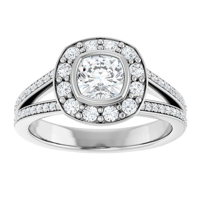 14K White Gold 1 1/5 CTW Cushion Diamond Halo Engagement Ring with Split Shank