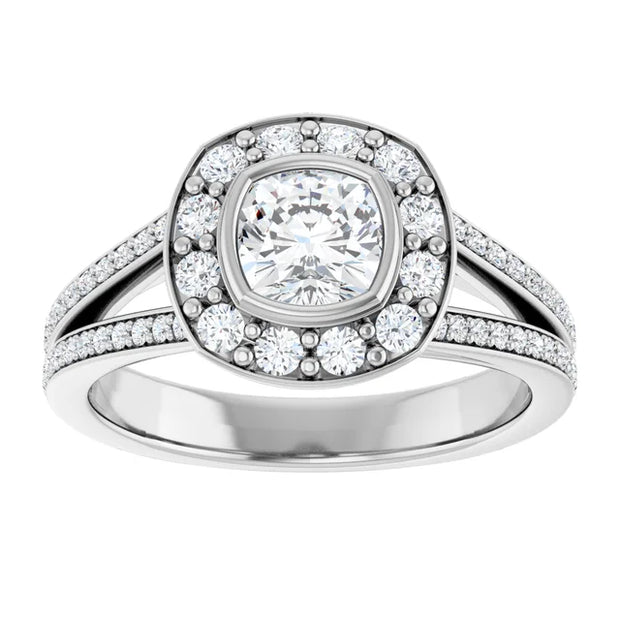 14K White Gold 1 1/5 CTW Cushion Diamond Halo Engagement Ring with Split Shank