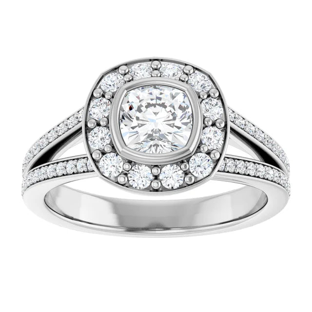 14K White Gold 1 1/5 CTW Cushion Diamond Halo Engagement Ring with Split Shank