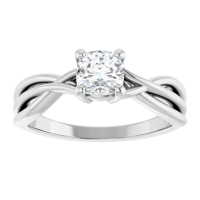 14K White Gold 5/8 CTW Cushion Diamond Solitaire Engagement Ring with Twisted Shank