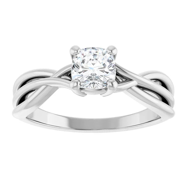 14K White Gold 5/8 CTW Cushion Diamond Solitaire Engagement Ring with Twisted Shank