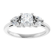 14K White Gold 7/8 CTW Cushion Diamond Engagement Ring with Marquise and Round Side Stones