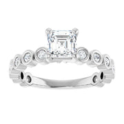 14K White Gold Asscher Cut Diamond Engagement Ring with Bezel-Set Round Diamond Band 3/4 CT Center Stone