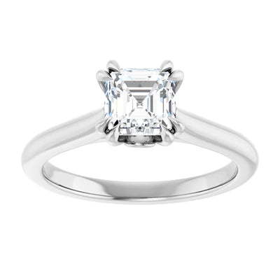 14K White Gold Asscher-Cut Solitaire Engagement Ring with 1 CT Center and Double Claw 8-Prong Setting