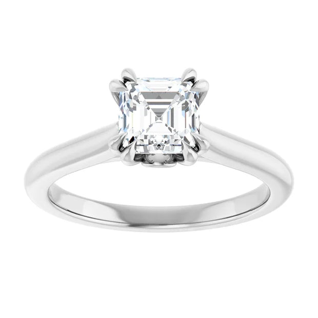14K White Gold Asscher-Cut Solitaire Engagement Ring with 1 CT Center and Double Claw 8-Prong Setting