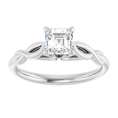 14K White Gold Asscher-Cut Engagement Ring with 3/4 CT Center and Twisted Shank