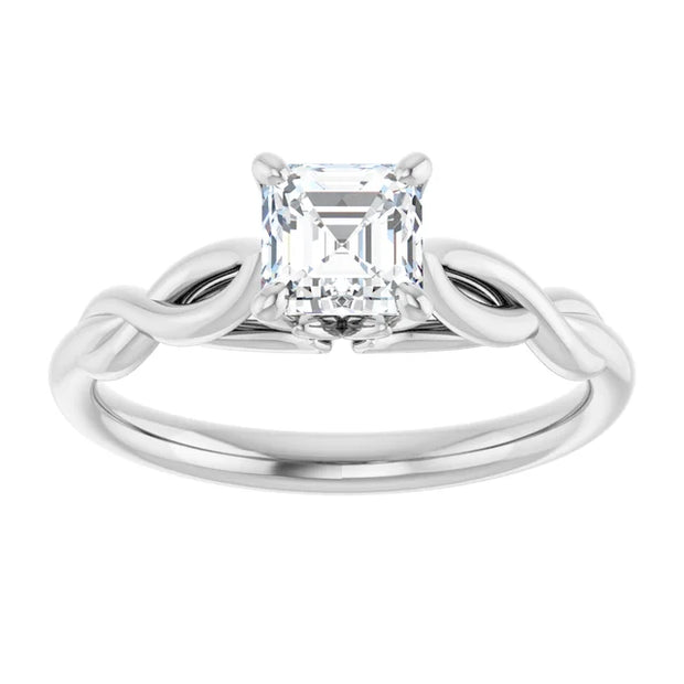 14K White Gold Asscher-Cut Engagement Ring with 3/4 CT Center and Twisted Shank