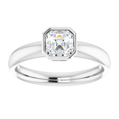 14K White Gold Asscher-Cut Diamond Engagement Ring with 3/4 CT Bezel-Set Center Stone