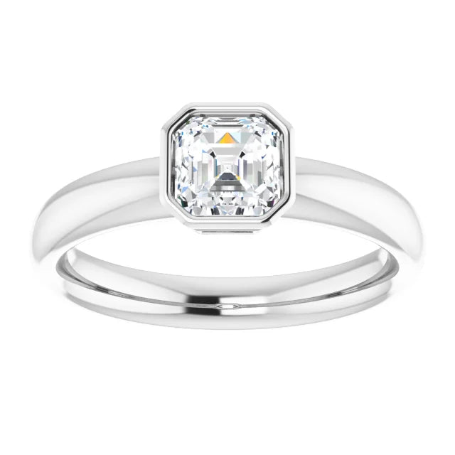 14K White Gold Asscher-Cut Diamond Engagement Ring with 3/4 CT Bezel-Set Center Stone