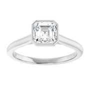 14K White Gold Asscher Cut Bezel Set Diamond Engagement Ring with 1 CT Center Stone