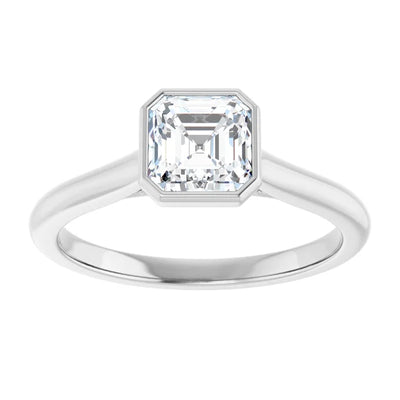 14K White Gold Asscher Cut Bezel Set Diamond Engagement Ring with 1 CT Center Stone