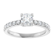14K White Gold 1 CTW Cushion-Cut Diamond Ring with Tapered Diamond Band