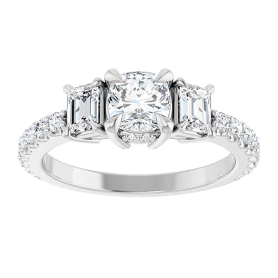 14K White Gold 1 1/2 CTW Cushion-Cut and Emerald-Cut Diamond Three-Stone Ring