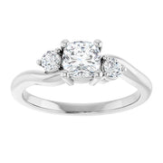 14K White Gold 3/4 CTW Cushion-Cut Three-Stone Diamond Ring with Tapered Band