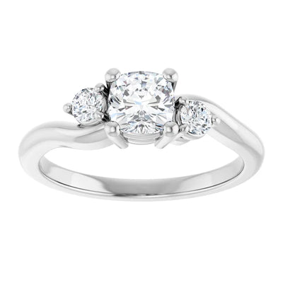 14K White Gold 3/4 CTW Cushion-Cut Three-Stone Diamond Ring with Tapered Band