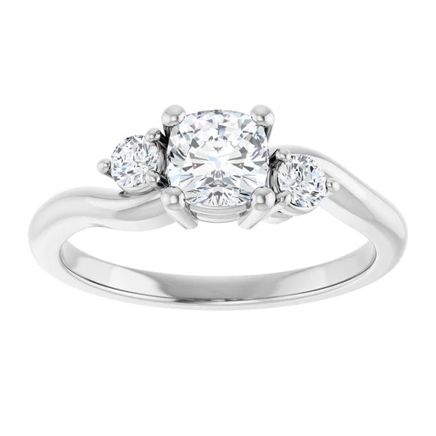 14K White Gold 3/4 CTW Cushion-Cut Three-Stone Diamond Ring with Tapered Band