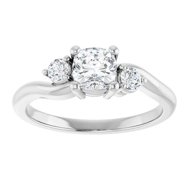 14K White Gold 3/4 CTW Cushion-Cut Three-Stone Diamond Ring with Tapered Band