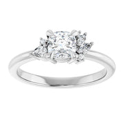 14K White Gold 3/4 CTW Cushion-Cut Diamond Ring with Floral-Inspired Side Stone