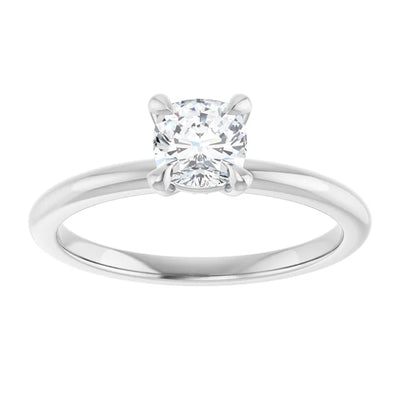14K White Gold 5/8 CTW Cushion-Cut Diamond Solitaire Ring with Claw Prongs