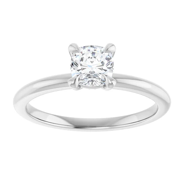 14K White Gold 5/8 CTW Cushion-Cut Diamond Solitaire Ring with Claw Prongs