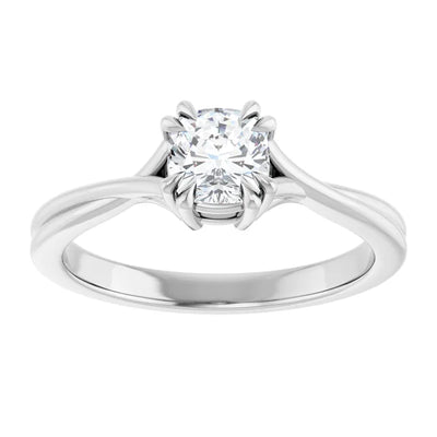 14K White Gold 5/8 CTW Cushion-Cut Diamond Ring with Split Double-Claw Prongs
