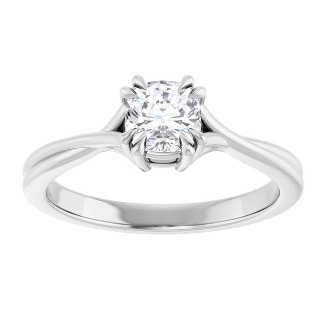 14K White Gold 5/8 CTW Cushion-Cut Diamond Ring with Split Double-Claw Prongs