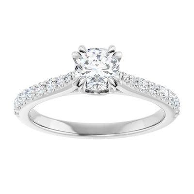 14K White Gold 9/10 CTW Round Diamond Engagement Ring with Pavé Band