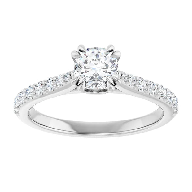 14K White Gold 9/10 CTW Round Diamond Engagement Ring with Pavé Band
