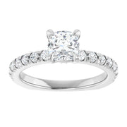 14K White Gold 1 1/6 CTW Cushion-Cut Diamond Ring with French-Set Band