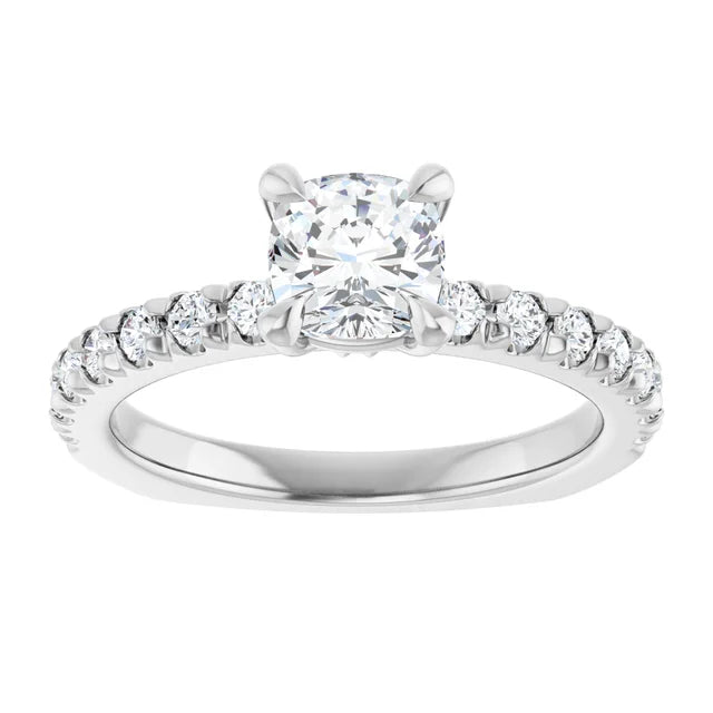14K White Gold 1 1/6 CTW Cushion-Cut Diamond Ring with French-Set Band