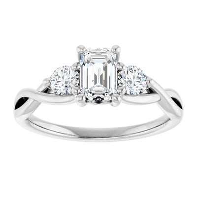 14K White Gold 1 1/2 CTW Emerald-Cut Diamond Ring with Twisted Shank