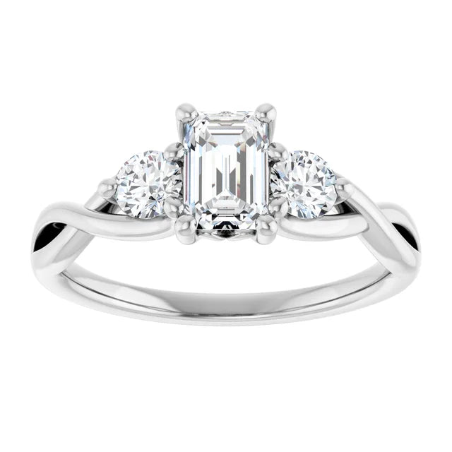 14K White Gold 1 1/2 CTW Emerald-Cut Diamond Ring with Twisted Shank