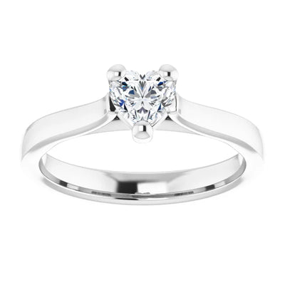 14K White Gold Tapered Band Ring with 1/2 CT Heart Diamond and Minimal 3-Prong Setting