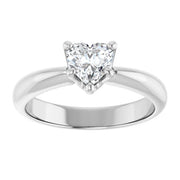 14K White Gold 5/8 CT Heart-Shaped Diamond Ring with Polished Band and 5-Prong Setting