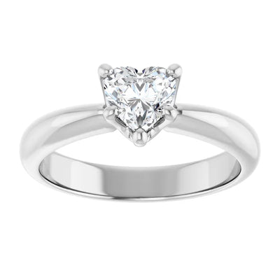 14K White Gold 5/8 CT Heart-Shaped Diamond Ring with Polished Band and 5-Prong Setting